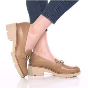 Naturalizer Women's 8.5M Taupe Leather Desi Platform Loafers Lugged Sole OS17-23